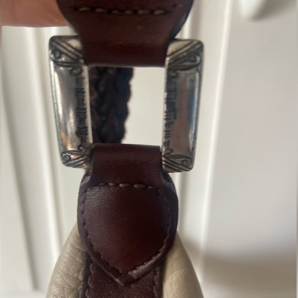 Brighton Bucket Bag Beige Pebble Brown Croc Leather Braid Strap Handbag Shoulder - Picture 3 of 10